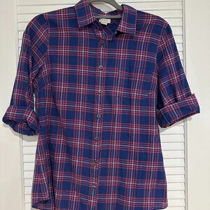 J.Crew Factory Blue & Pink Plaid Long Sleeve Button Down Shirt - Size S